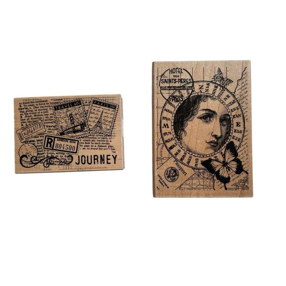 Hero Arts Rubber Stamp Woman Face Compass Butterfly Vintage Paris Travel Collage - Picture 1 of 9